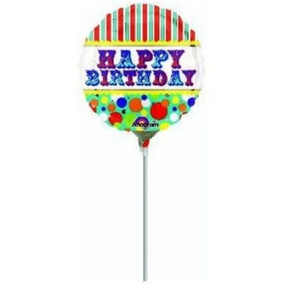 Big Top Happy Birthday 9 inch (23cm) Foil Balloon ANA28831 - I - Inflated, On Cup & Stick