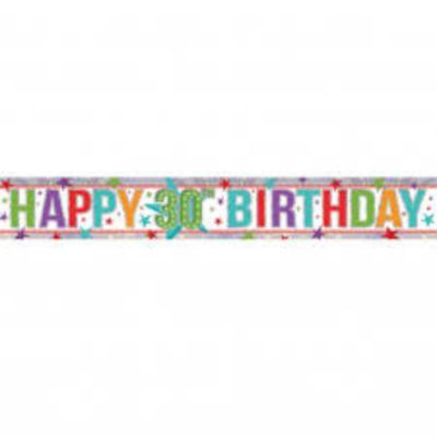 Happy 30th Holographic Multi Colour Banner AM9900029