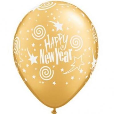 New Years Eve Swirling Stars Gold Latex Balloons Q96590