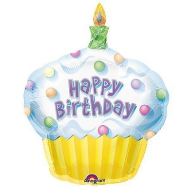 Cupcake Happy Birthday Mini Shape Foil Balloon ANA10107 - F - Uninflated, Heat Sealer Required