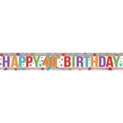 Happy 40th Holographic Multi Colour Banner AM9900031