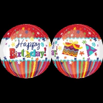 Happy Birthday Stripes and Bursts Orbz (38cm x 40cm) Foil Balloon ANA27990
