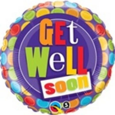 Get Well Dot Patterns 9 inch (23cm) Foil Balloon Q36483 - I - Inflated, On Cup & Stick