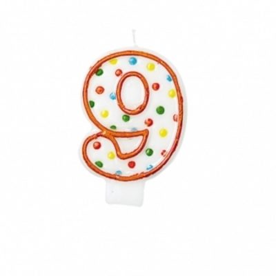 Polka Dots Flat Candle Numeral 9 AM176009