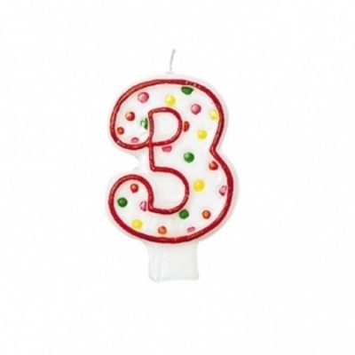Polka Dots Flat Candle Numeral 3 AM176003
