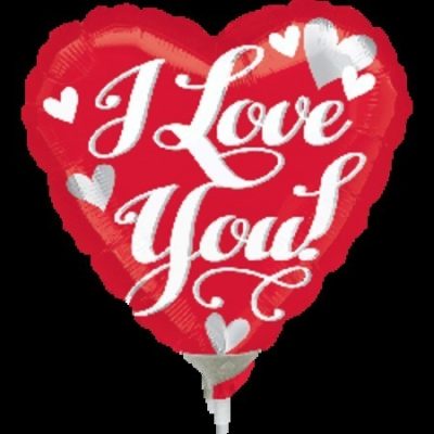 Love White Script 4 inch (10 cm) Foil Balloon ANA34367 - I - Inflated, On Cup & Stick