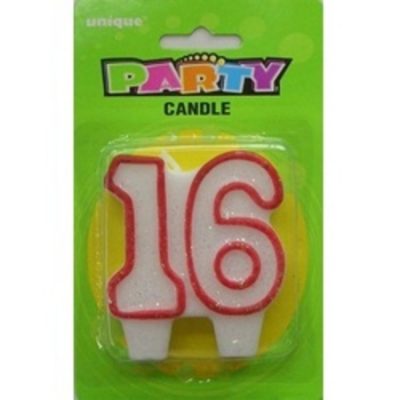 Numeral 16 Glitter Candle Red M34020