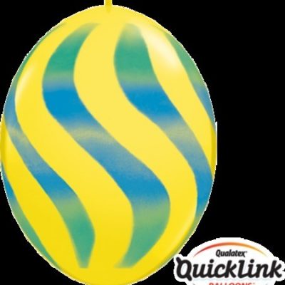 Quick Link 12inch (30cm) Yellow, Green & Blue Wavy Stripes Latex Balloons Q28107