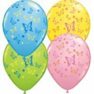 Butterflies Assorted Yellow, Pink, Pale Blue & Lime Green Latex Balloons Q38428
