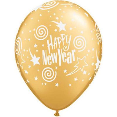 New Year's Swirling Stars Gold Latex Balloons Q40568