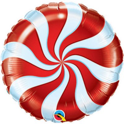 Candy Swirl Red 9 inch (23cm) Foil Balloon Q50989 - I - Inflated, On Cup & Stick