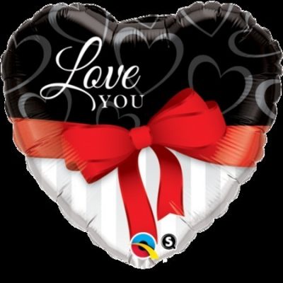 Love You Red Ribbon Heart Shape Foil Balloon Q21647