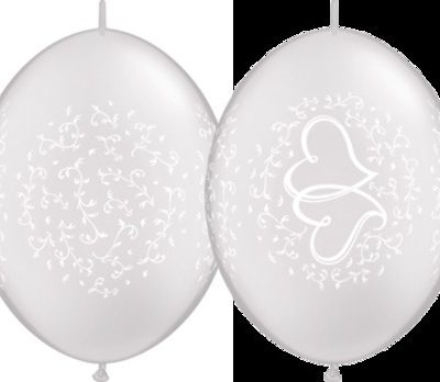 Quick Link 12 inch (30cm) Pearl White Entwined Hearts Latex Balloons Q42701