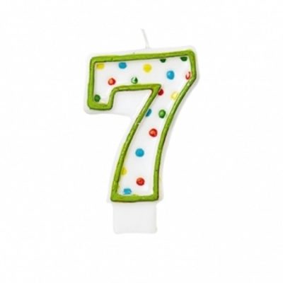 Polka Dots Flat Candle Numeral 7 AM176007