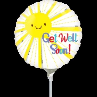 Get Well Soon! Sunshine 9 inch (23cm) Foil Balloon ANA22137 - I - Inflated, On Cup & Stick
