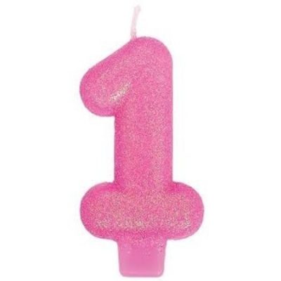 Pink Glitter Numeral 1 Candle AM170147