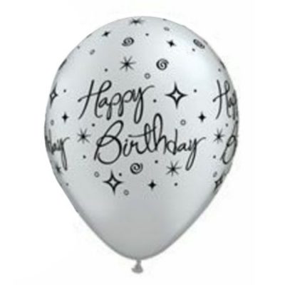 Birthday Elegant Sparkles & Swirls Silver Latex Balloon IIESW-S