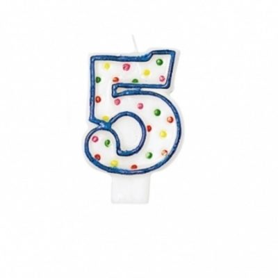 Polka Dots Flat Candle Numeral 5 AM176005