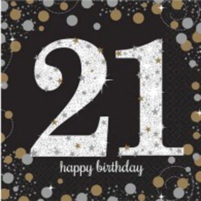 Sparkling Black 21st Birthday Luncheon Napkins AM9900564