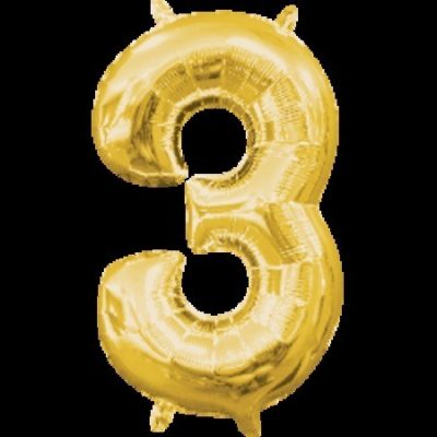 Number 3 Gold Minishape Foil Balloon ANA33081
