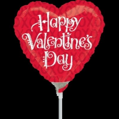 XO Happy Valentine's Day 9 inch (23cm) Foil Balloon ANA27685 - I - Inflated, On Cup & Stick