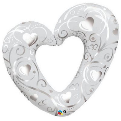 Hearts & Filigree Pearl White Foil Shape Balloon Q16304