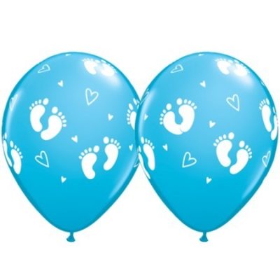 Baby Footprints & Hearts Robin's Egg Latex Balloons Q43419