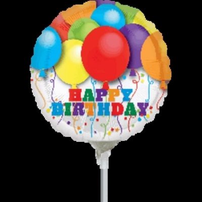 Bright Balloons Birthday 9 inch (23cm) Foil Balloon ANA26861 - I - Inflated, On Cup & Stick