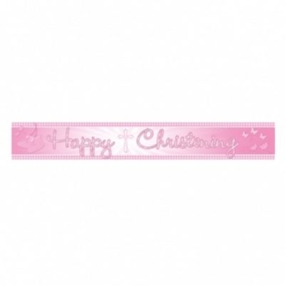 Christening Pink Booties Foil Banner AM997293