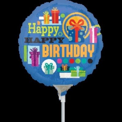 Happy Happy Birthday 9 inch (23cm) Foil Balloon ANA26858 - F - Uninflated, Heat Sealer Required