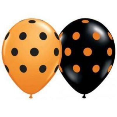 Orange & Black Assortment Big Polka Dots Latex Balloons Q38470