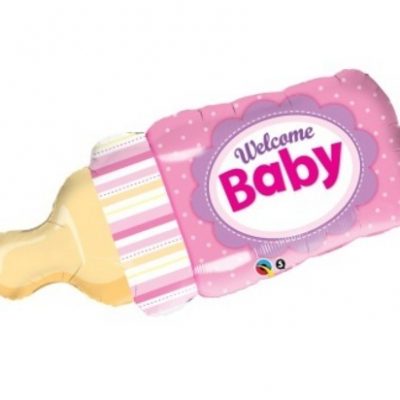 Welcome Baby Bottle Pink Foil Shape Balloon Q17229