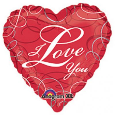 I Love You Swirls Heart Shape 4 inch (10cm) Foil Balloon ANA23314 - F - Uninflated, Heat Sealer Required