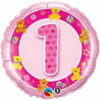 Age 1 Pink Teddies Foil Balloon Q26281