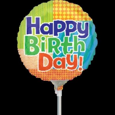 Bold Pattern Bday 9 inch (23cm) Foil Balloon ANA26860 - I - Inflated, On Cup & Stick
