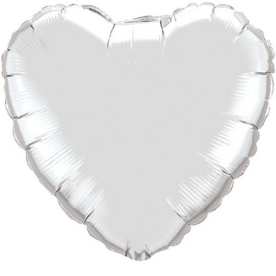 Silver 4 inch (10cm) Heart Foil Q23483 (Pk.10) - F - Uninflated, Heat Sealer Required