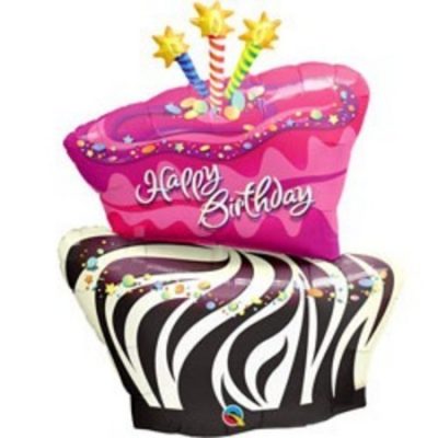 Birthday Funky Zebra Stripe Cake Foil Shape Balloon Q16081