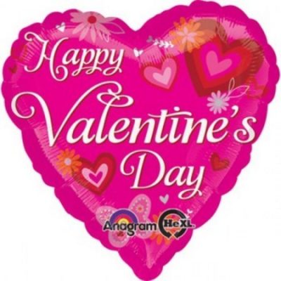 Happy Valentines' Day Hearts & Butterflies 9 inch (23cm) Foil Balloon ANA27687 - F - Uninflated, Heat Sealer Required