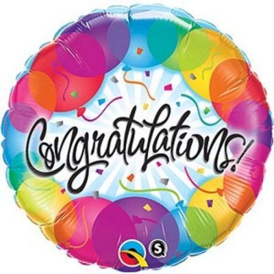 Congratulations Balloons 9 inch (23cm) Foil Balloon Q33316 - I - Inflated, On Cup & Stick