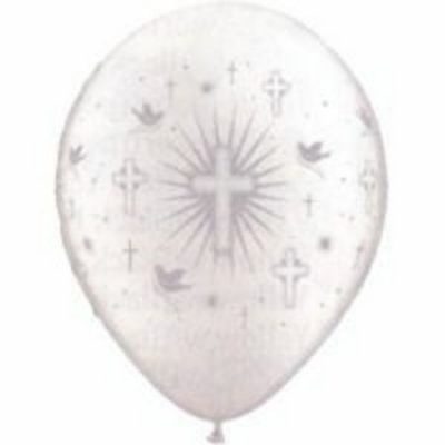 Cross & Doves Pearl White Silver In Latex Balloon Q23630