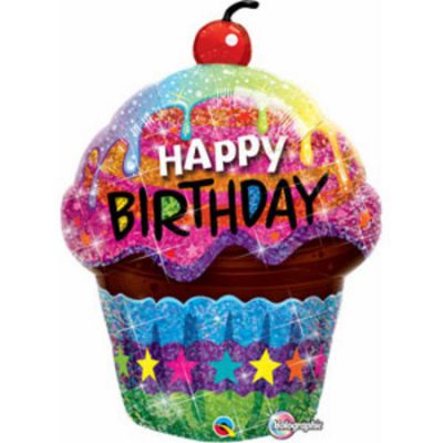 Birthday Dazzling Cupcake Holographic Foil Shape Balloon Q16085