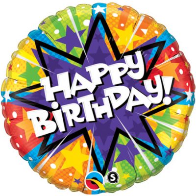 Birthday Radiant Blast 9 inch (23cm) Foil Balloon Q32957 - I - Inflated, On Cup & Stick