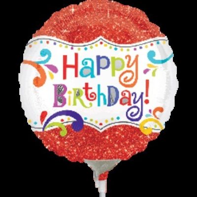 Happy Birthday Sparkle 9 inch (23cm) Foil Balloon ANA30874 - F - Uninflated, Heat Sealer Required