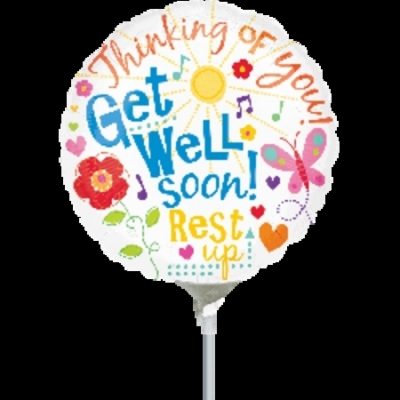 Get Well Messages 9 inch (23cm) Foil Balloon ANA22135 - I - Inflated, On Cup & Stick
