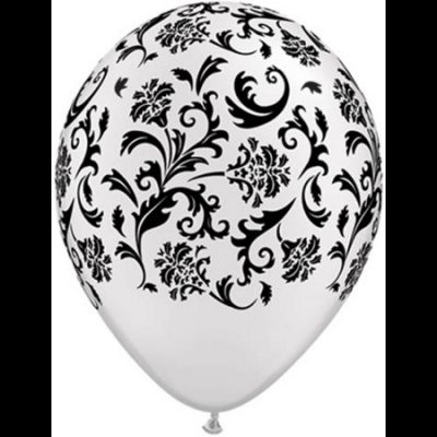 Black on Pearl White Damask Latex Balloons Q37508