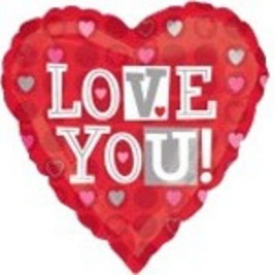 Love You Heart Dots 4 inch (10cm) Foil Balloon - I - Inflated, On Cup & Stick