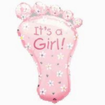 It's A Girl Foot Mini Shape Foil Balloon ANA07691 - I - Inflated, On Cup & Stick