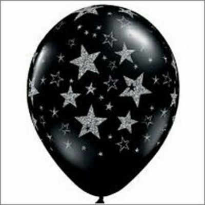 Glitter Stars Around Onyx Black Latex Balloons Q98534