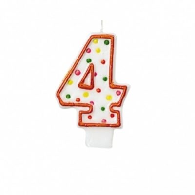 Polka Dots Flat Candle Numeral 4 AM176004