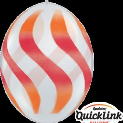 Quick Link 12inch (30cm) Diamond Clear, Red & Orange Wavy Stripes Latex Balloons Q28095